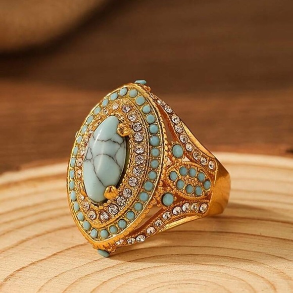 ✨NEW Gold and Turquoise Oval Ring - Picture 1 of 5
